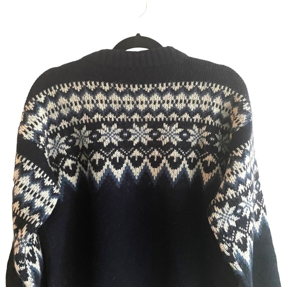 SCANDINAVIAN Vintage Wool Sweater Navy Blue White L - Picture 5 of 9